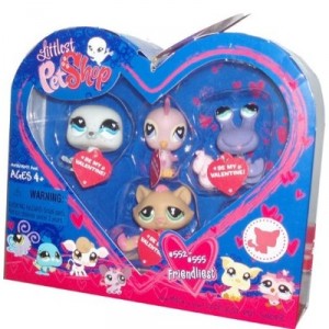 Hasbro - Littlest Pet Shop - Coffret 4 petshop EXCLUSIFS messages d'amour - phoque,canari rose,berna...