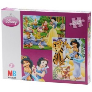Hasbro - MB - 9883 - Puzzle enfant - Puzzles 2x 25 Pièces Disney N°1 - Blanche Neige / Jasmine (Mb Jeux)