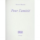 Pour L'amitie - Maurice Blanchot