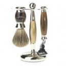 Edwin Jagger Set de rasage 3 pièces en imitation corne et métal finition nickel .