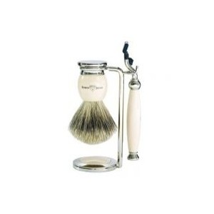 Edwin Jagger Set de rasage 3 pièces en résine ivoire et finitions nickel .