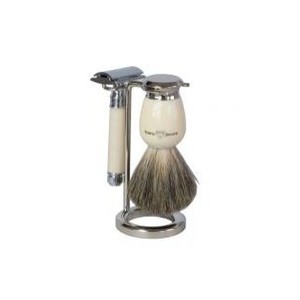 Edwin Jagger Set de rasage en résine ivoire avec rasoir de sureté .