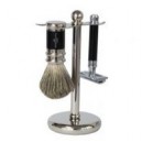 Edwin Jagger Set de rasage en résine noire avec rasoir de sureté .