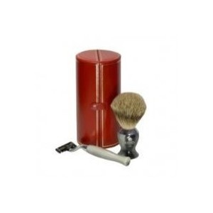 Kent / Euroclean Kent Shaving Set Horn, badger hair shaving and matching silver