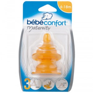 Bebeconfort - 30000296 - 2 Tétines -Maternité - Caoutchouc naturel- Taille 3 - 6-18 mois - Anti-Colic - Soupe/Cereales