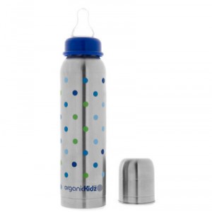 Biberon en inox 270 ml goulot étroit - Pois bleus