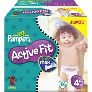 Pampers - 81212853 - Active Fit Diapers - Size 4 + Maxi + (9-20 kg) - Jumbopack 2 X 66 to 132 layers