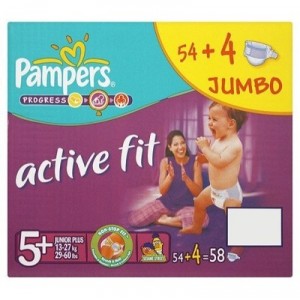 Pampers Active Fit - Diapers Size 5 + Junior - 2 Lots of 58 layers (Great Britain Import)