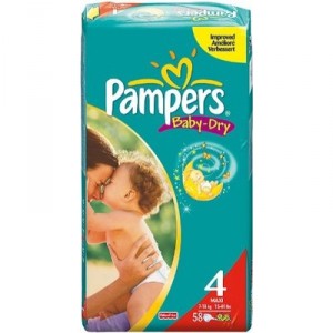 Pampers Baby Dry couches Taille 4 Maxi (7-18 Kg) Geant 2x58, 116 couches
