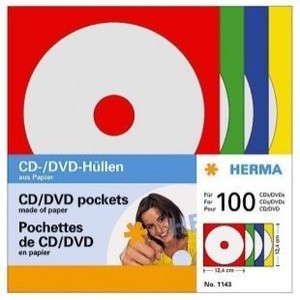 Support Herma CD/DVD-Hüllen aus Papier 100 Hüllen farbl. sortiert 1143 (4008705011433)