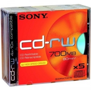 Support de stockage CD-RW 10x Sony 5CDRW700HS Lot de 5