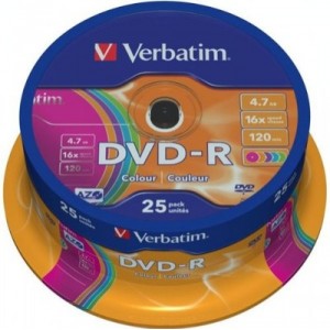 Support 16x Verbatim DVD-R 16X 4 7GB 25PK SPINDLE COLOUR (43732)