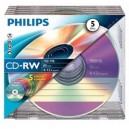 Support Philips - 5 x CD-RW 700 Mo ( 80 min ) 4x - 12x - boîtier CD étroit - support de stockage (908210004652)