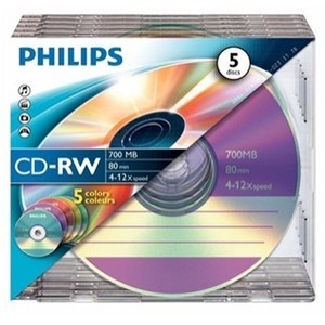 Support Philips - 5 x CD-RW 700 Mo ( 80 min ) 4x - 12x - boîtier CD étroit - support de stockage (908210004652)