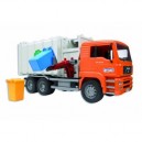 Bruder - 2761 - Véhicule Miniature - Camion Benne Man Orange avec 2 Poubelles