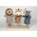 Goki Lot de 3 marionnettes peluches à main "Animaux sauvages"