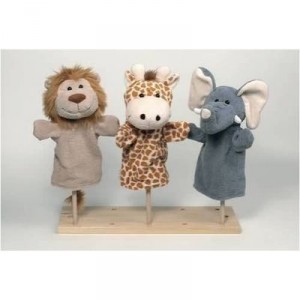 Goki Lot de 3 marionnettes peluches à main "Animaux sauvages"