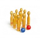 Legler Jeu de quilles, un grand classique des jouets en bois !!! 9 quilles hauteur 17 cm et deux boules.