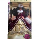 Mattel BARBIE HAPPY HOLIDAYS boite vitrine de NOEL ROBE DE BAL EN VELOUR BORDEAU ET DORE - poupée NOIRE - b...