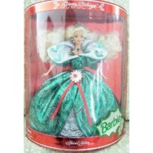 Mattel BARBIE HAPPY HOLIDAYS boite vitrine de NOEL ROBE DE BAL VERTE - poupée blonde neuve, boite vitrine n...