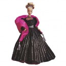 POUPEE blonde BARBIE happy holidays ROBE DE BAL NOIRE ARGENT ET ROSE - MATTEL 1998 - boite vitrine n...