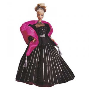 BARBIE DOLL blonde happy holidays DRESS BALL BLACK AND SILVER ROSE - MATTEL 1998 - window box n. ..