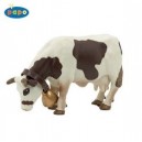 Papo - 51011 - Animaux - Vache Brun Et Blanc Broutant Avec Cloche