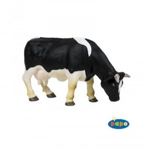 Papo - 51015 - Animaux - Vache Noir Et Blanc Broutant Avec Cloche