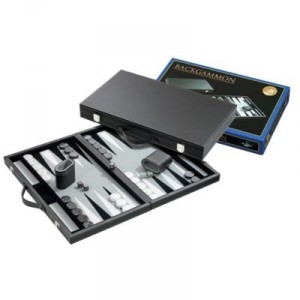 Philos - 1731 - Jeu Backgammon - cuir synthétique - gris - Langue : allemand (Import Allemagne)