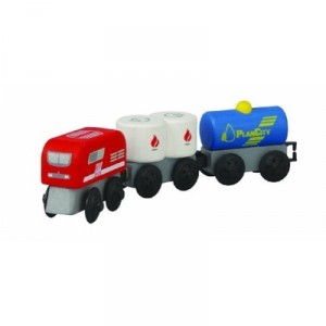 Plan Toys - Jouet bois - Train marchandises avec wagons citernes, bois