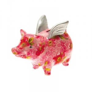 Silly - SY100164 - Tirelire Flying Pig - avec Rose Fleurs Céramique (Present Time)