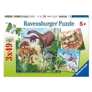 RAVENSBURGER - Set de puzzles "Le monde des dinosaures", 3 x 49 pièces