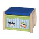 roba - 50703 - Coffre à jouets Pirate - Bois massif naturel, assise rembourrée, avant et arrière tis...